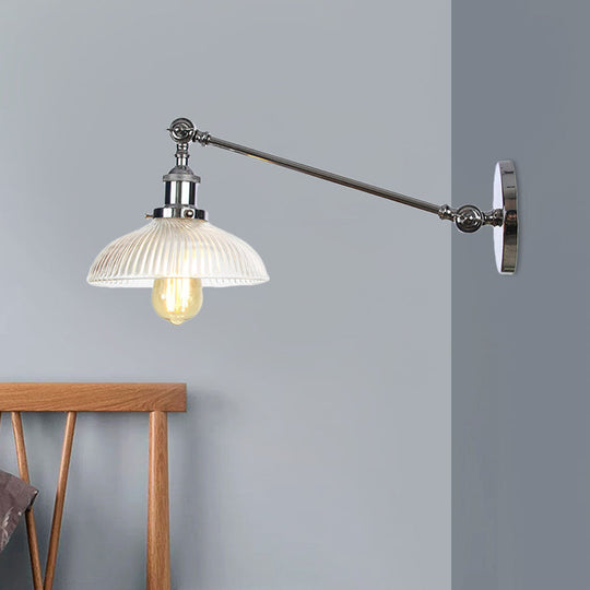 Vintage Clear Ribbed Glass Wall Sconce Black/Bronze/Brass 1-Light 8/12 L Arm