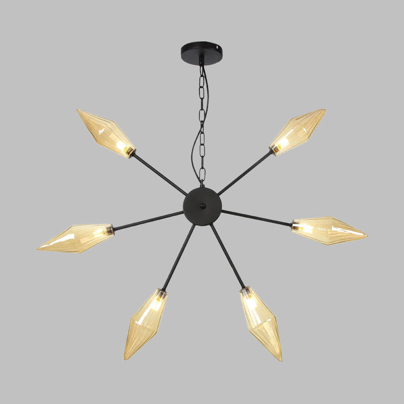 Lustre industriel moderne Sputnik avec verre ambré/transparent - 6/9/12 lumières - Finitions noir/cuivre/chrome