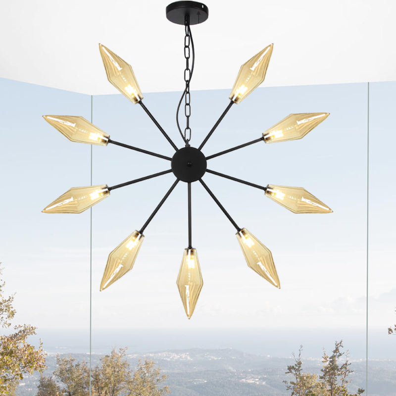 Lustre industriel moderne Sputnik avec verre ambré/transparent - 6/9/12 lumières - Finitions noir/cuivre/chrome