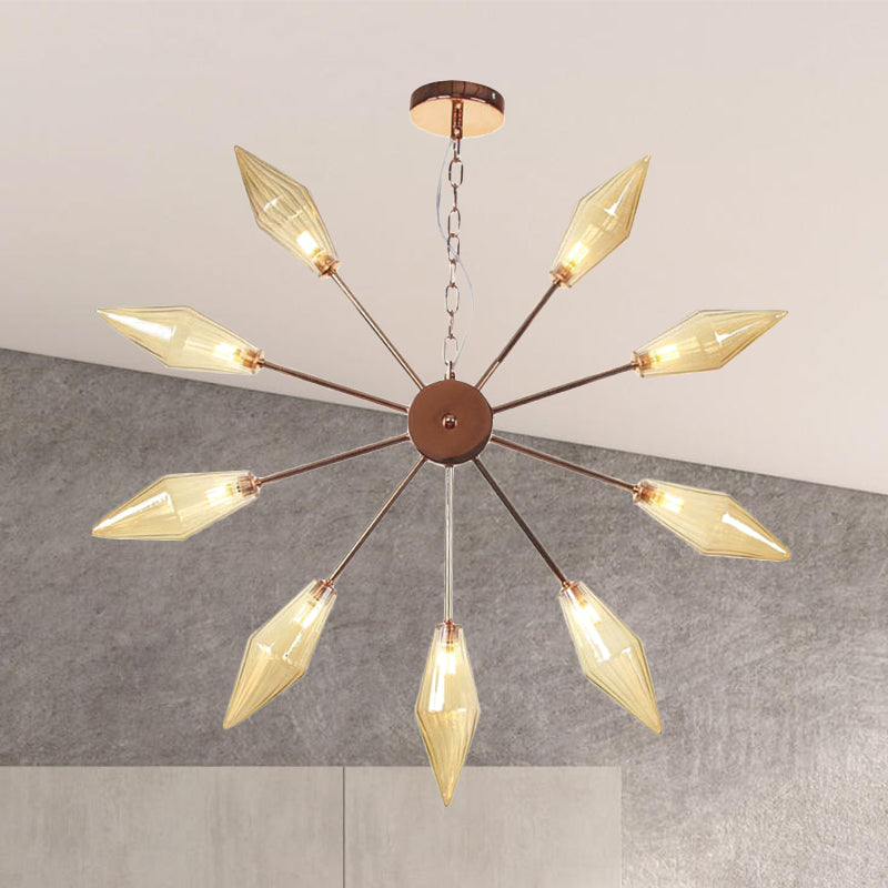 Lustre industriel moderne Sputnik avec verre ambré/transparent - 6/9/12 lumières - Finitions noir/cuivre/chrome