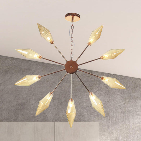 Lustre industriel moderne Sputnik avec verre ambré/transparent - 6/9/12 lumières - Finitions noir/cuivre/chrome