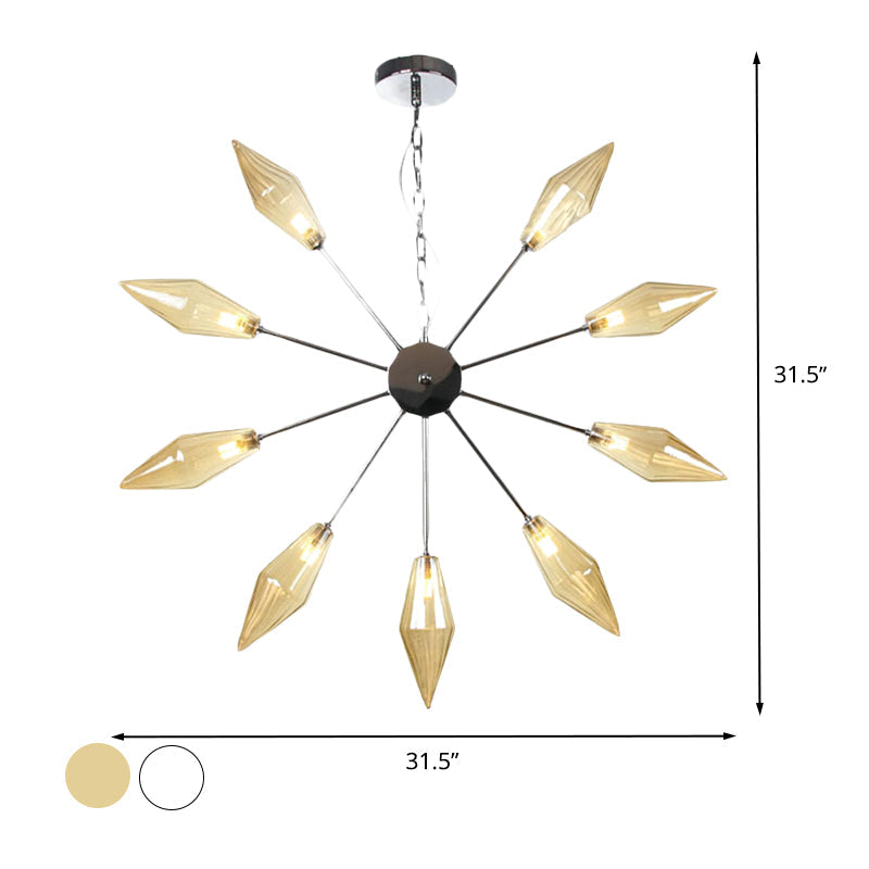 Lustre industriel moderne Sputnik avec verre ambré/transparent - 6/9/12 lumières - Finitions noir/cuivre/chrome