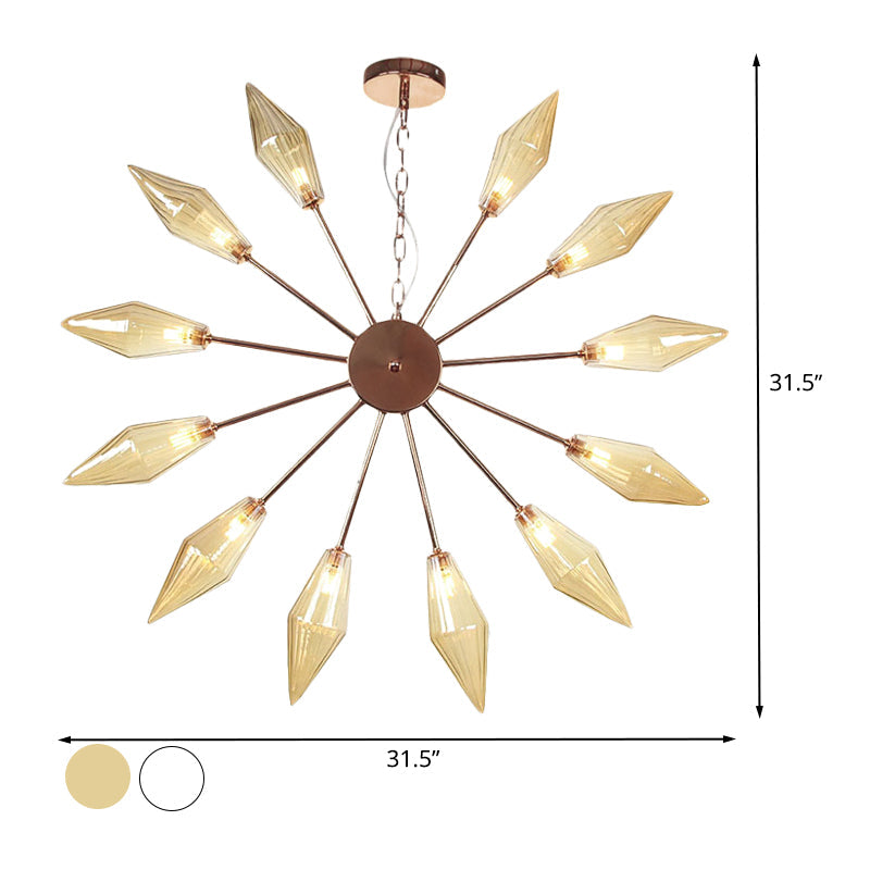 Lustre industriel moderne Sputnik avec verre ambré/transparent - 6/9/12 lumières - Finitions noir/cuivre/chrome