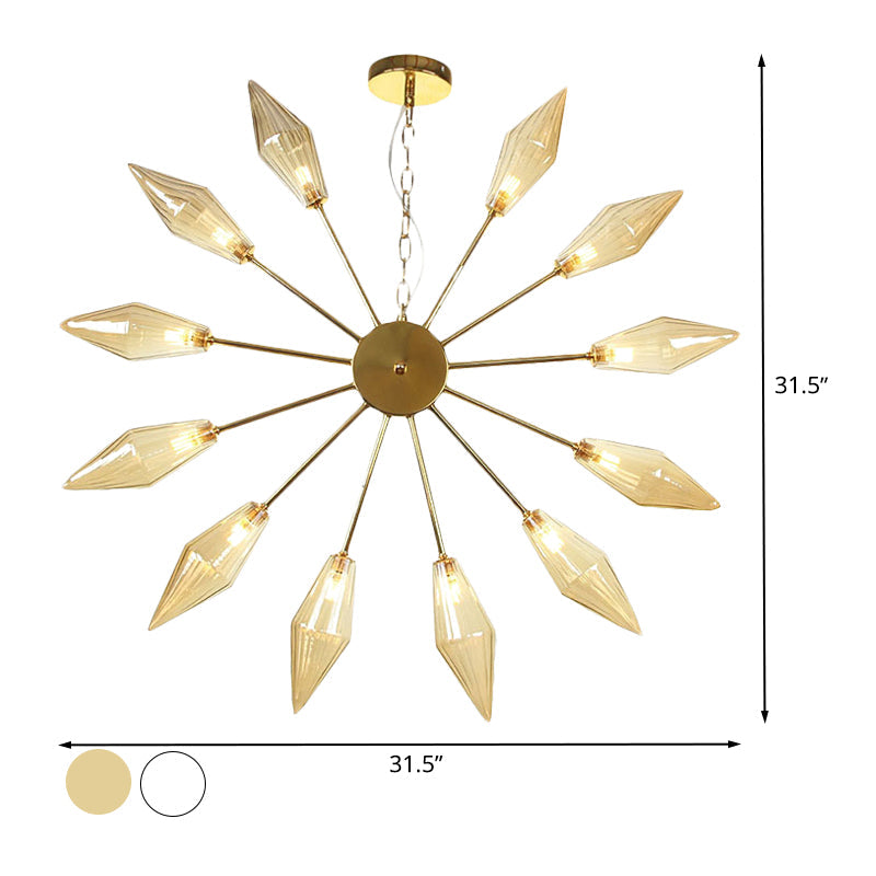 Lustre industriel moderne Sputnik avec verre ambré/transparent - 6/9/12 lumières - Finitions noir/cuivre/chrome