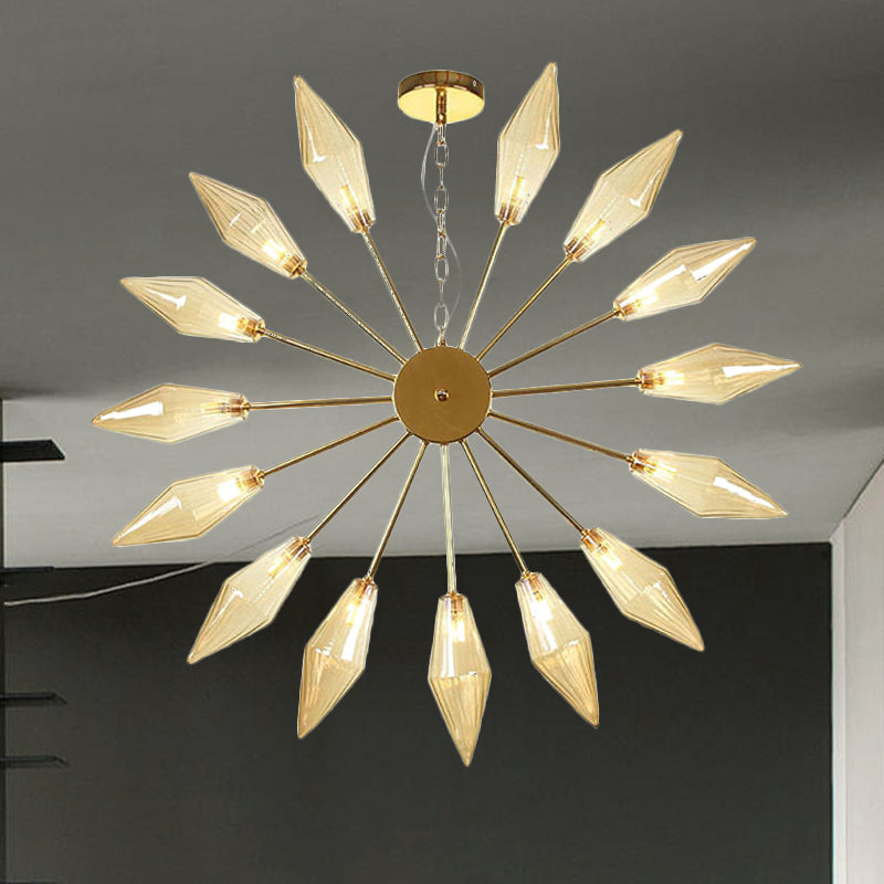 Lustre industriel moderne Sputnik avec verre ambré/transparent - 6/9/12 lumières - Finitions noir/cuivre/chrome