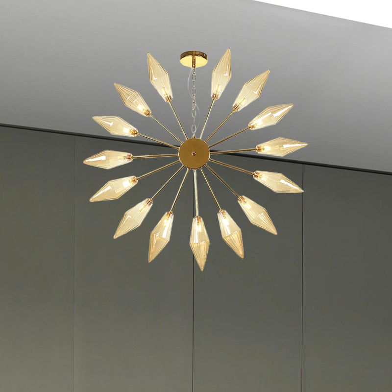 Lustre industriel moderne Sputnik avec verre ambré/transparent - 6/9/12 lumières - Finitions noir/cuivre/chrome
