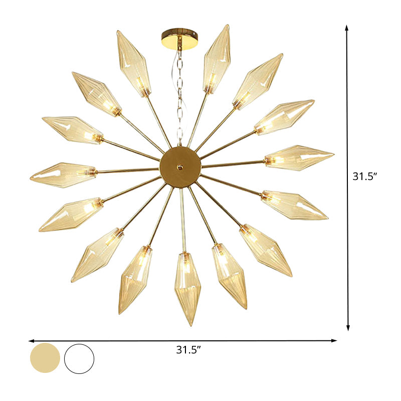 Lustre industriel moderne Sputnik avec verre ambré/transparent - 6/9/12 lumières - Finitions noir/cuivre/chrome