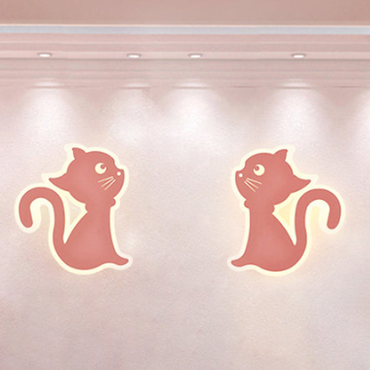 Sleek Metal Kitten Wall Light - Vibrant Macaron Colors For Bedroom Or Kindergarten