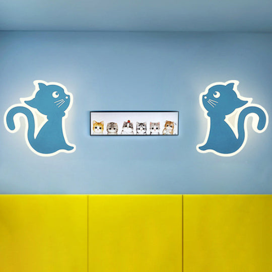Sleek Metal Kitten Wall Light - Vibrant Macaron Colors For Bedroom Or Kindergarten