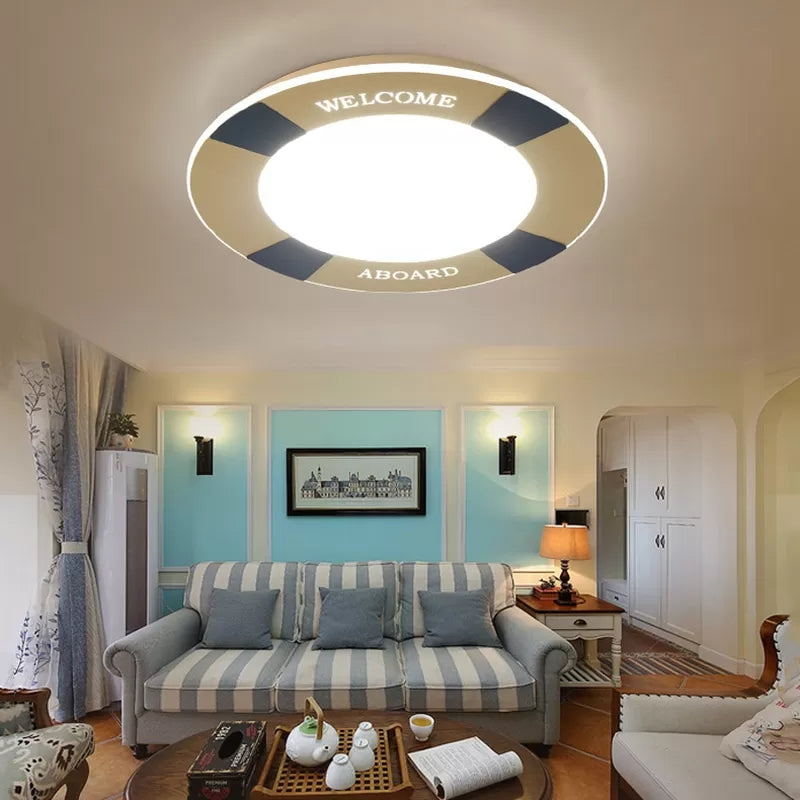 Cartoon Led Flush Mount Ceiling Light For Childs Bedroom Swim Ring Blue