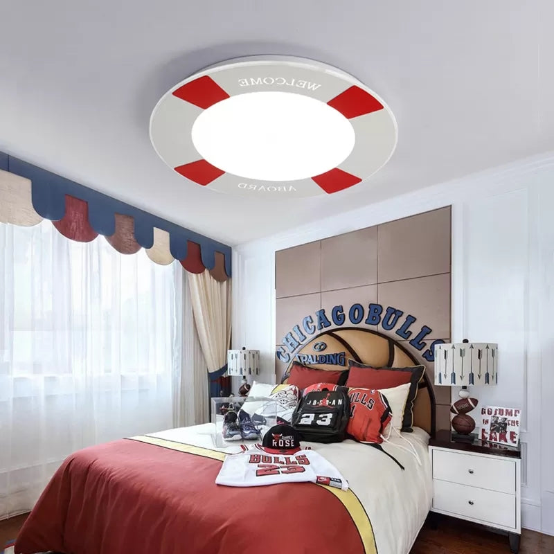 Cartoon Led Flush Mount Ceiling Light For Child’s Bedroom Swim Ring Red