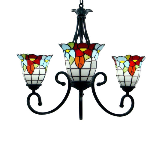 Tiffany Style Stained Glass Chandelier With Flower Design - 3/5 Lights Ideal For Hotels 3 / Black