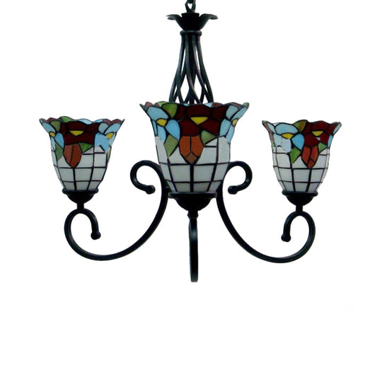 Tiffany Style Stained Glass Chandelier With Flower Design - 3/5 Lights Ideal For Hotels