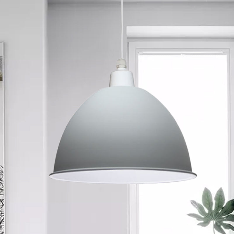 Nordic Style Grey/Pink Hanging Pendant Lamp With Metal Dome Shade - Ideal For Dining Room Grey