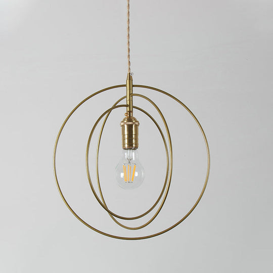 Minimalist Gold Pendant Lamp Fixture - 3-Ring Hanging Light For Living Room