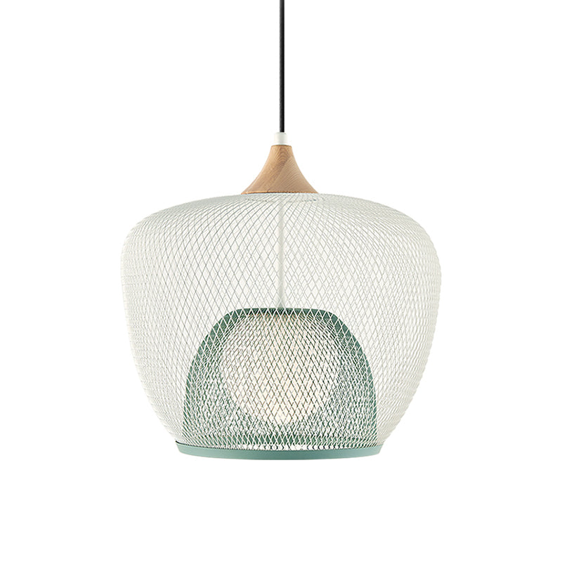 Contemporary 1 Bulb Pendant Ceiling Lamp With White/Blue Woven Iron Mesh Shade
