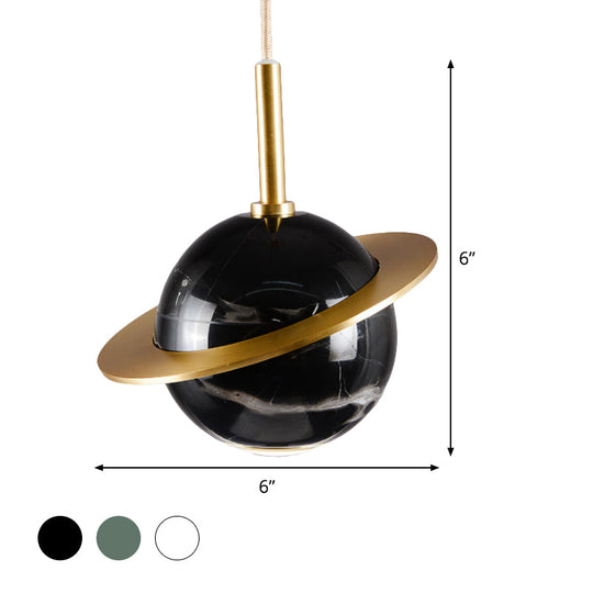 Modern Led Marble Sphere Ceiling Pendant Lamp With Trapped Ring - White/Black/Green Finish