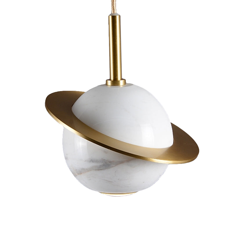 Modern Led Marble Sphere Ceiling Pendant Lamp With Trapped Ring - White/Black/Green Finish
