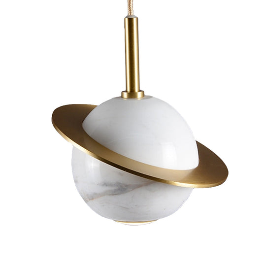 Modern Led Marble Sphere Ceiling Pendant Lamp With Trapped Ring - White/Black/Green Finish