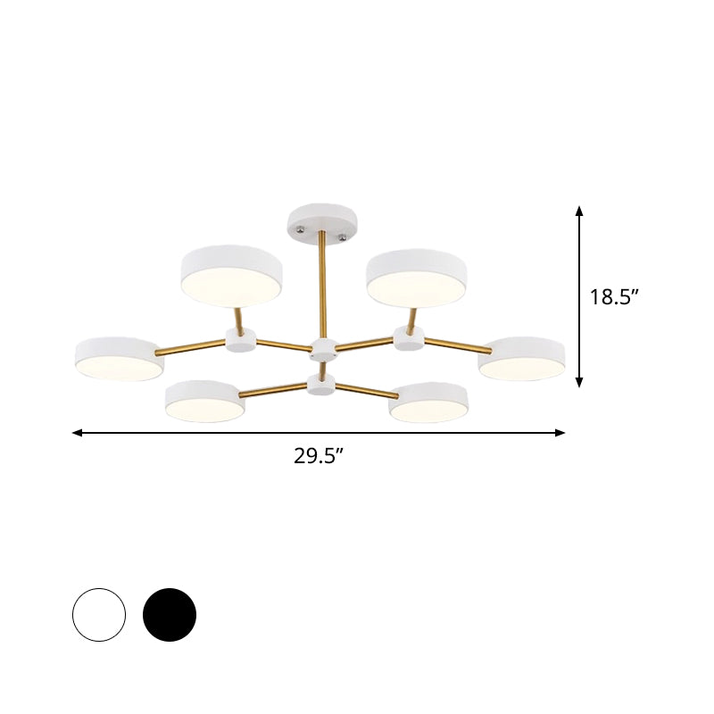 Modern Drum Pendant Chandelier Metallic Finish 6 Lights Black/White Hanging Ceiling Lamp