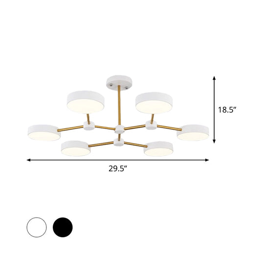 Modern Drum Pendant Chandelier Metallic Finish 6 Lights Black/White Hanging Ceiling Lamp