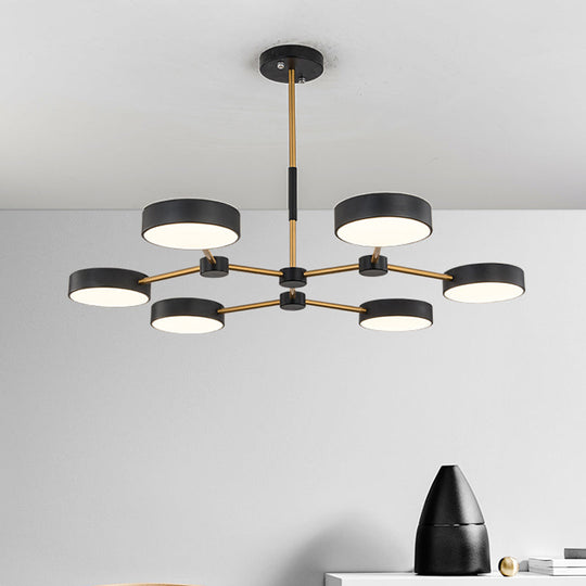Modern Drum Pendant Chandelier Metallic Finish 6 Lights Black/White Hanging Ceiling Lamp Black