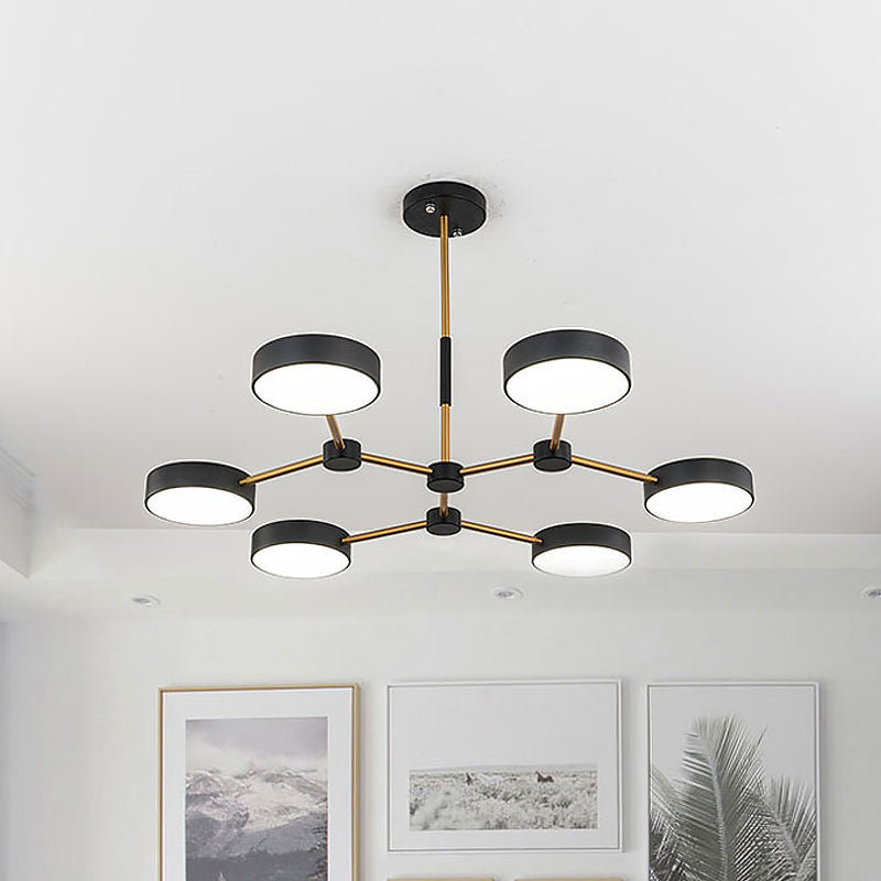 Modern Drum Pendant Chandelier Metallic Finish 6 Lights Black/White Hanging Ceiling Lamp