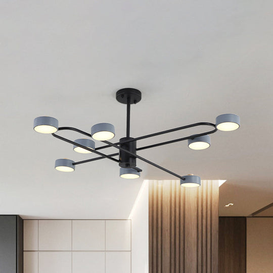Minimalist Grey Living Room Chandelier with Drum Iron Shade 8 Heads Ceiling Pendant Light Grey