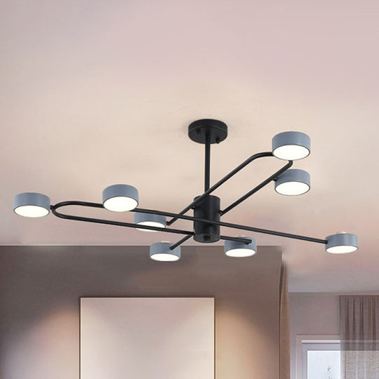 Minimalist Grey Living Room Chandelier with Drum Iron Shade 8 Heads Ceiling Pendant Light Grey