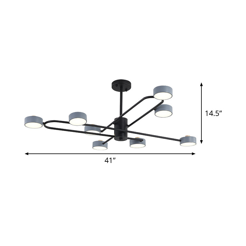 Minimalist Grey Living Room Chandelier with Drum Iron Shade 8 Heads Ceiling Pendant Light Grey