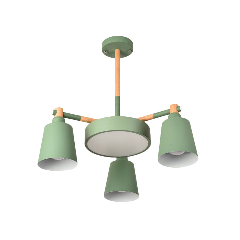 Modern Grey/Green Barrel Drum Pendant Chandelier | 3/5 Bulbs Metal Radial Design