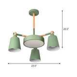 Modern Metal Chandelier With Radial Design And 3/5 Bulbs - Grey/Green Barrel Drum Pendant