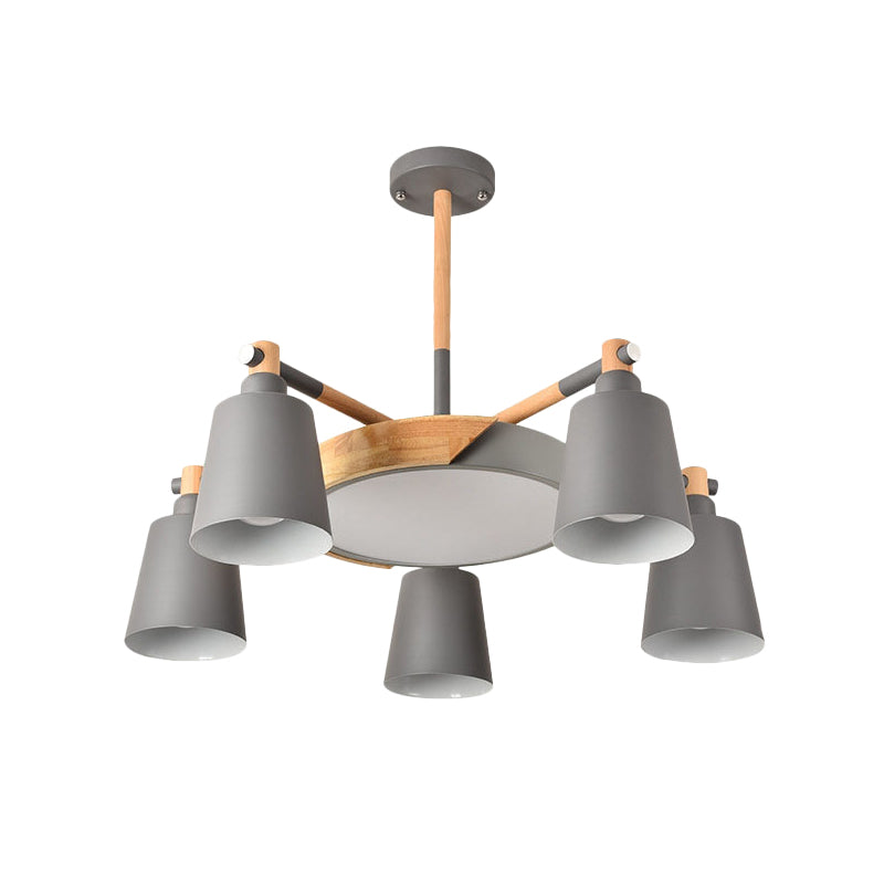 Modern Grey/Green Barrel Drum Pendant Chandelier | 3/5 Bulbs Metal Radial Design