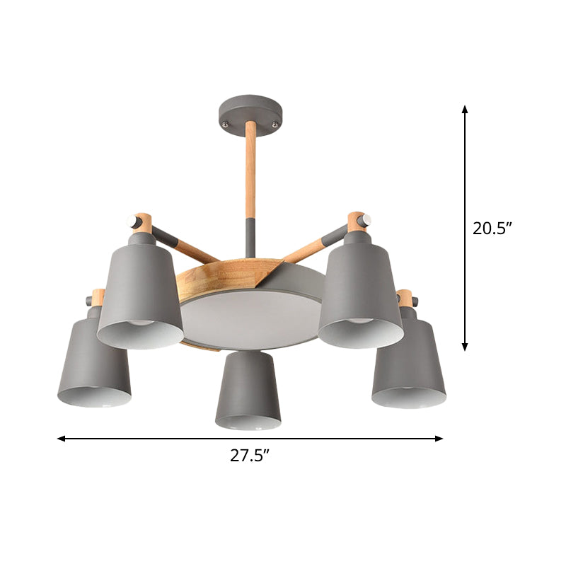 Modern Grey/Green Barrel Drum Pendant Chandelier | 3/5 Bulbs Metal Radial Design