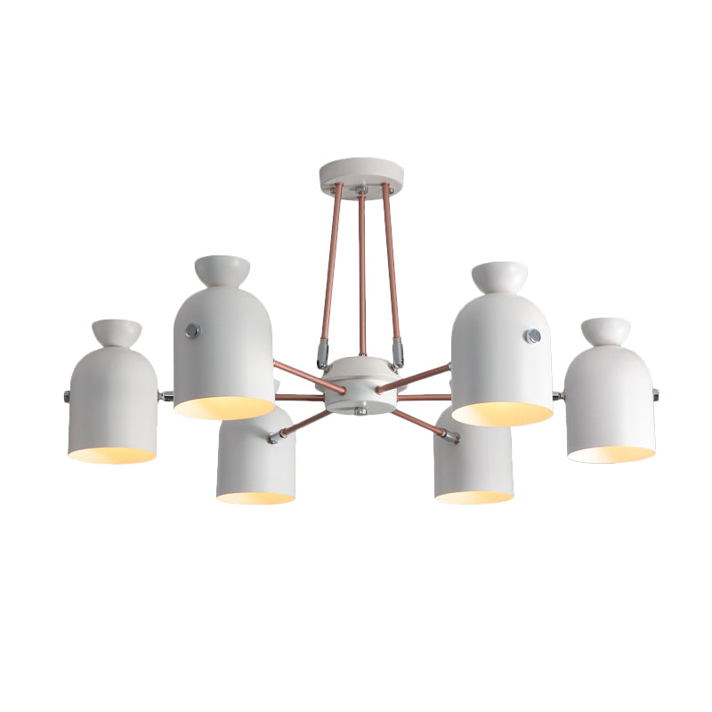 Lustre nordique moderne à 6 têtes avec design en demi-capsule et finition métallique en blanc