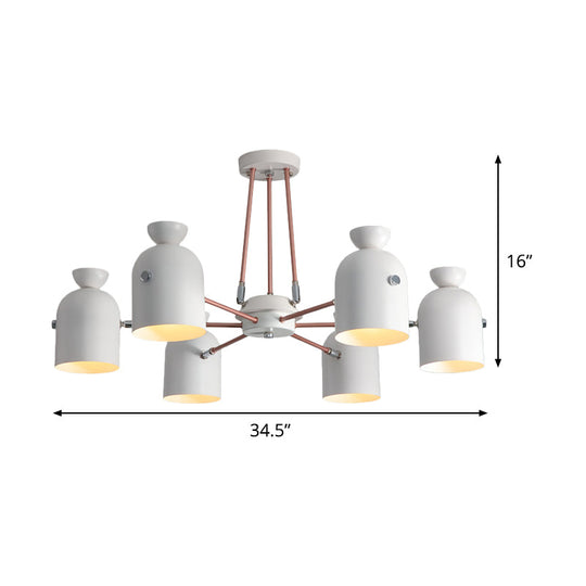 Lustre nordique moderne à 6 têtes avec design en demi-capsule et finition métallique en blanc
