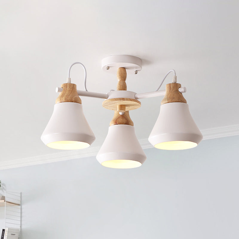 Éclairage encastré moderne à cône à 3 têtes en métal pour salle à manger - Lampe semi-affleurante radiale élégante en blanc/gris