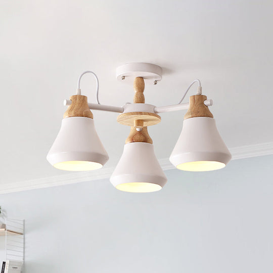 Éclairage encastré moderne à cône à 3 têtes en métal pour salle à manger - Lampe semi-affleurante radiale élégante en blanc/gris