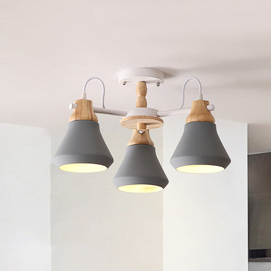 Éclairage encastré moderne à cône à 3 têtes en métal pour salle à manger - Lampe semi-affleurante radiale élégante en blanc/gris