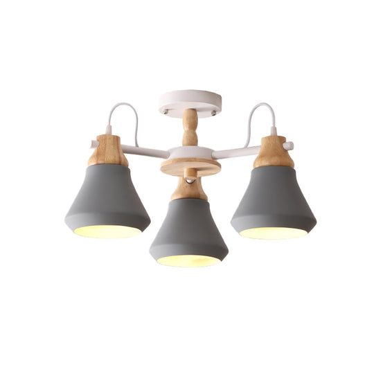 Éclairage encastré moderne à cône à 3 têtes en métal pour salle à manger - Lampe semi-affleurante radiale élégante en blanc/gris