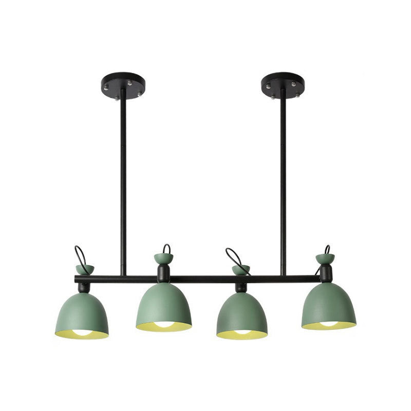 Lustre à dôme en métal vert - Luminaire moderniste à 4 lumières avec nœud réglable