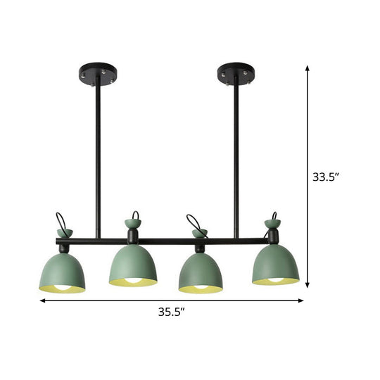 Lustre à dôme en métal vert - Luminaire moderniste à 4 lumières avec nœud réglable