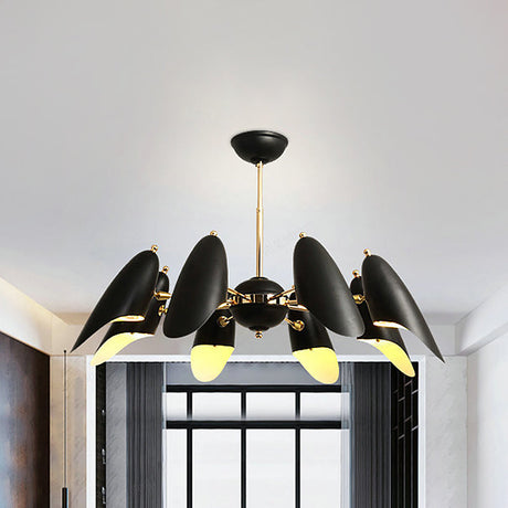 Modern Black Bevel-Cut Hanging Chandelier - 8 Bulb Iron Ceiling Pendant Lamp For Living Room
