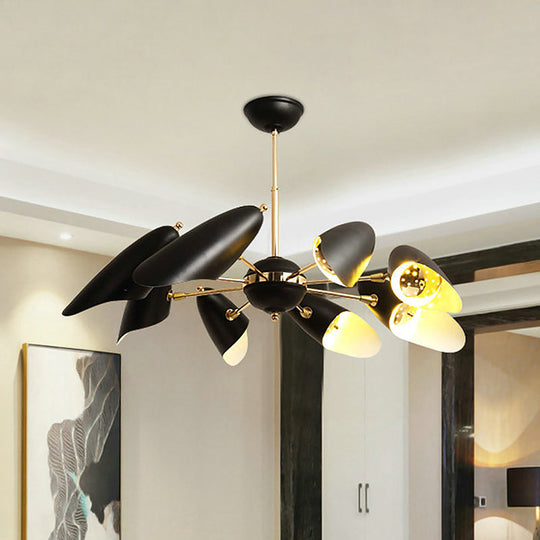 Modern Black Iron Chandelier Bevel Cut Design 8 Bulbs Ceiling Pendant Lamp for Living Room Black