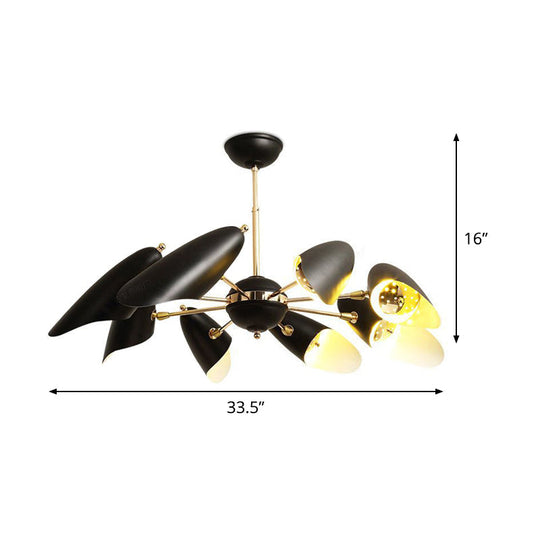 Modern Black Iron Chandelier Bevel Cut Design 8 Bulbs Ceiling Pendant Lamp for Living Room Black