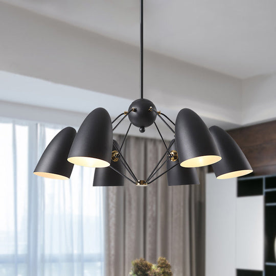 Contemporary 6-Light Downward Metal Shade Chandelier In White/Black Finish - Bullet Ceiling Fixture