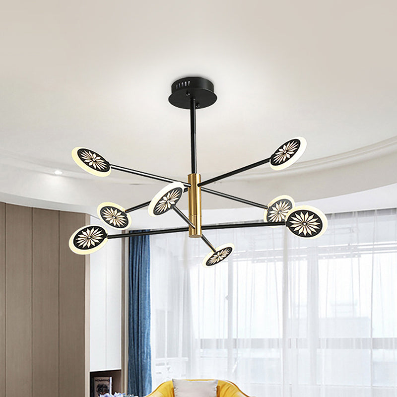 Modern Round Pendant Chandelier Lighting With Metallic Finish - 6/8 Lights Linear Design Black