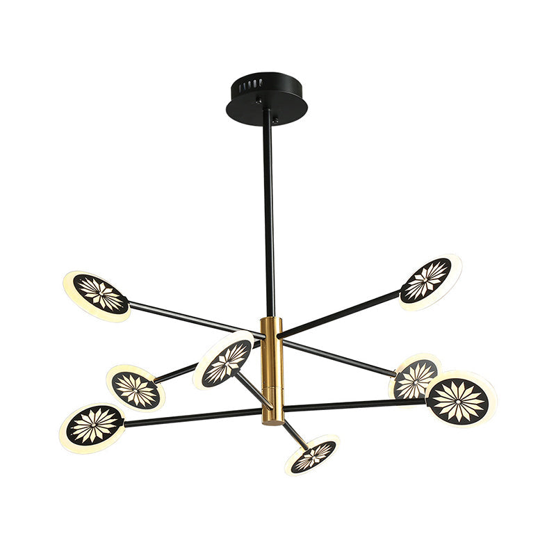 Modern Round Pendant Chandelier Lighting With Metallic Finish - 6/8 Lights Linear Design Black