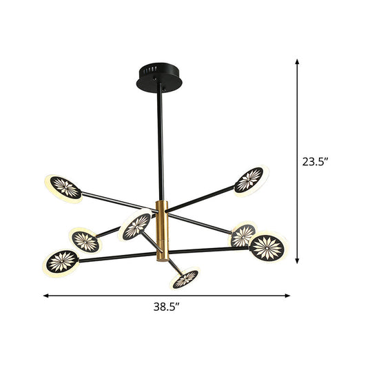 Modern Round Pendant Chandelier Lighting With Metallic Finish - 6/8 Lights Linear Design Black