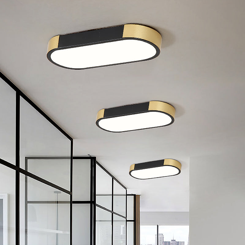 Modern Rectangular Corridor Led Ceiling Flush Mount - Metallic Flushmount Lighting In White/Gold Or